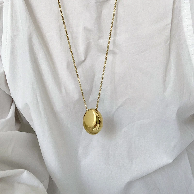 

Brass With 18K Long Chian Big Beads Pendant Necklaces Women Jewelry Punk Hiphop Designer Runway OL Gown Boho Top Japan