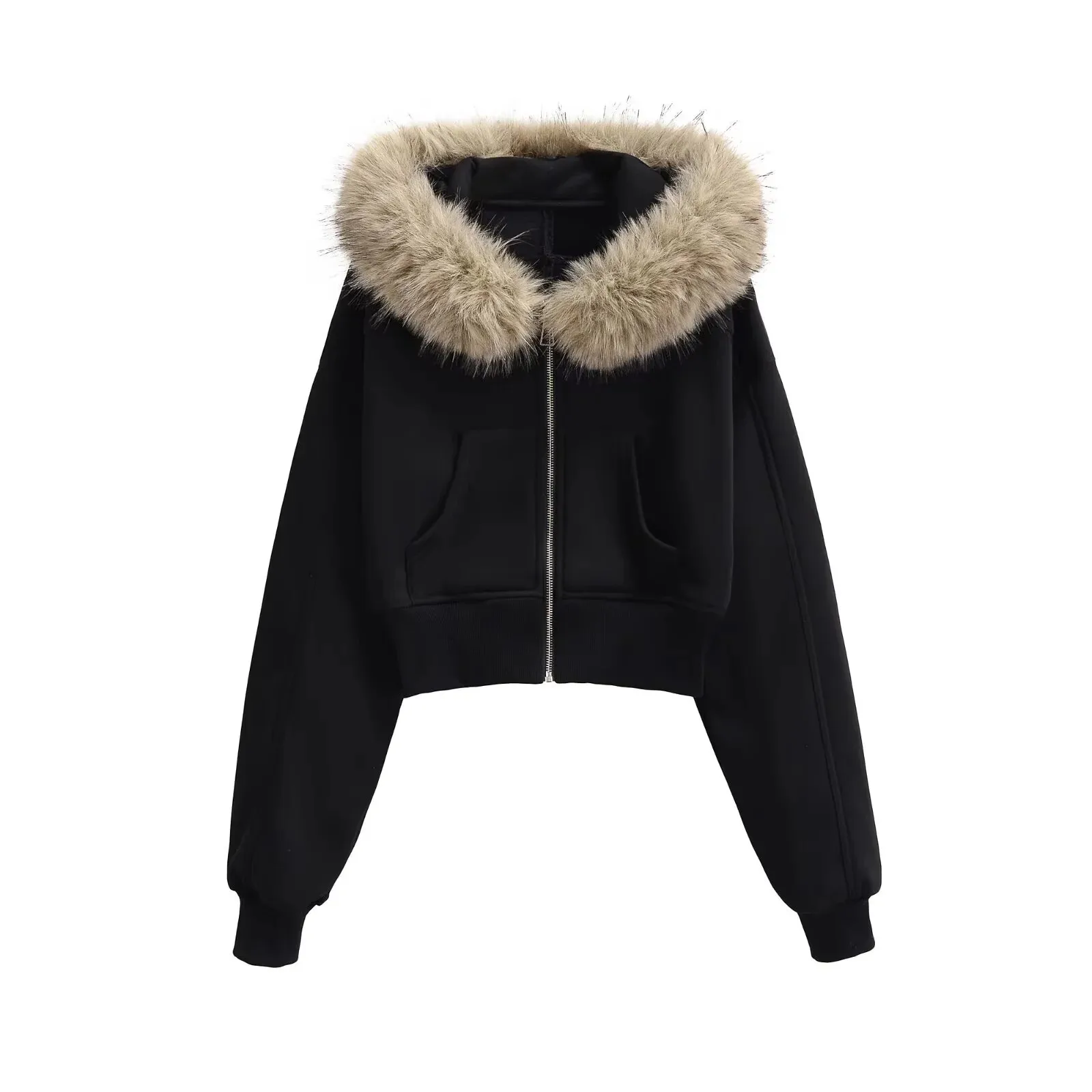 Fashion Style Detachable Furry Hooded Sweatshirt Zipper Jacket 2025 Niche Design Versatile Trendy Brand Oversized Top DAJ5