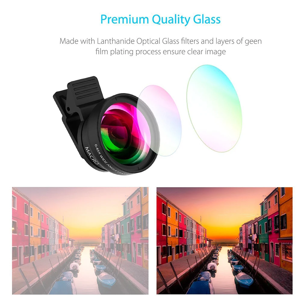 TOKOHANSUN Camera Lens Kit 0.45X Super Wide Angle Lens with 12.5X Macro Lens For iPhone 6 6S Samsung Galaxy S7 Mobile Phone Lens