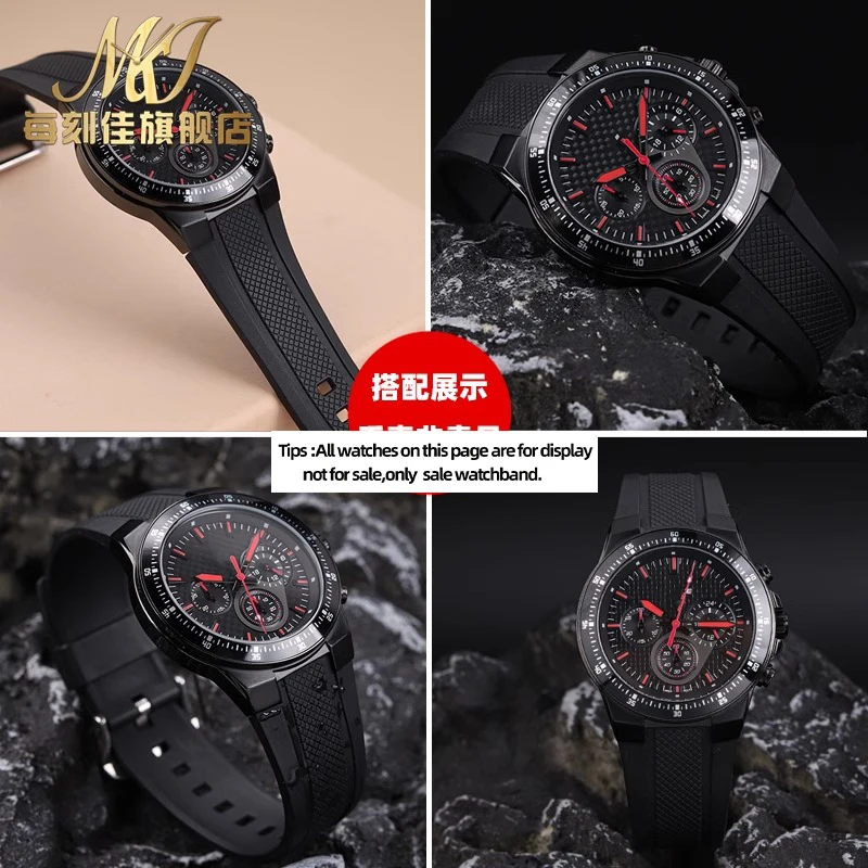 20MM Black High Quality Rubber Watch Strap For Casio EDIFICE EF-552 Watchband Dedicated Convex Interface With Men\'s Watch Belt