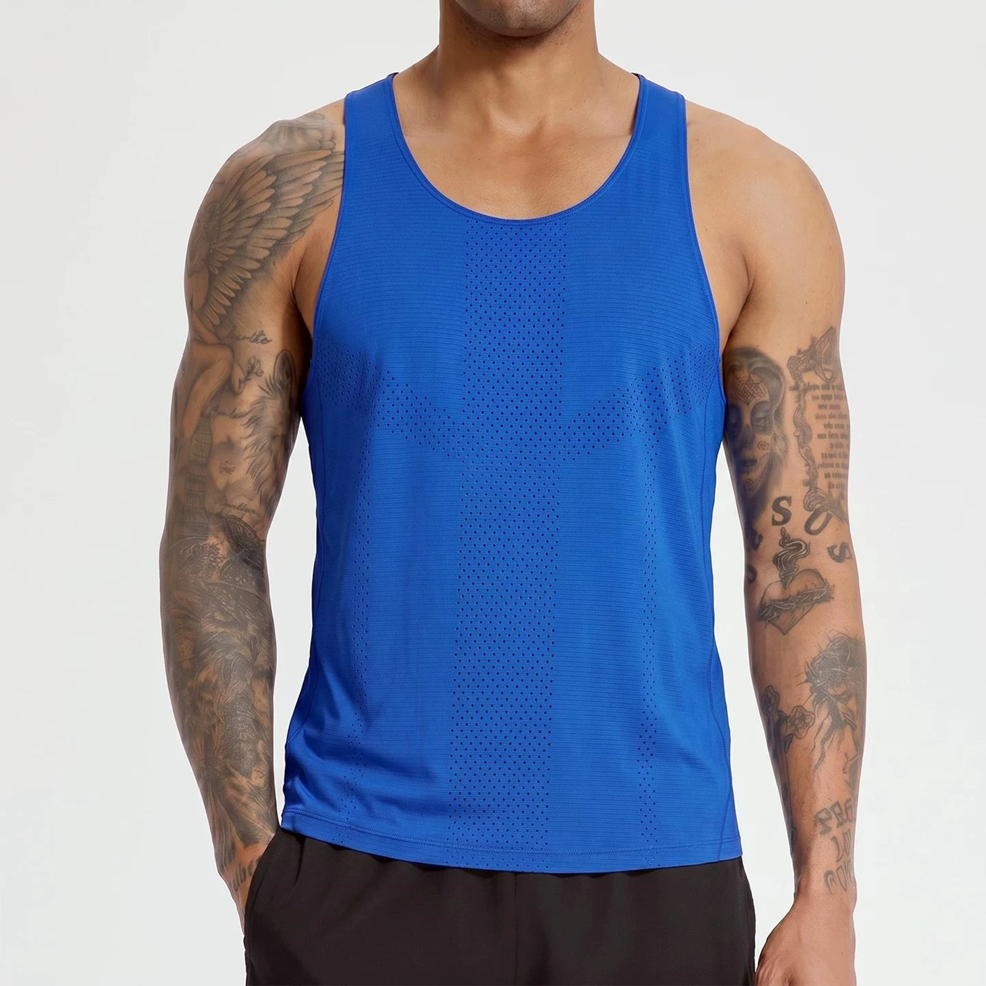 Men's Marathon Running Vests Workout Sports Basketball Training Tops Fitness Sleeveless Hole Shirts Clothes Quick-dry Breathable