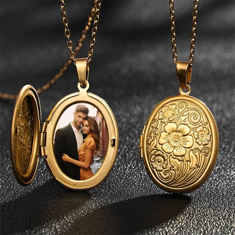 Custom Locket Necklace with Photo Personalized Picture Round/Oval Pendant Locket Necklace Customize Gifts for Women Wife