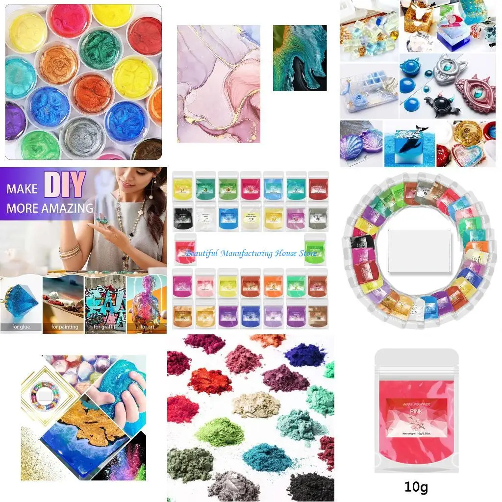 

E56A 30 Colors Cosmetic Grade Pearlescent Power Natural Mica Mineral Powder Natural Micas Colorants Epoxy Resin Paint Pearl DIY