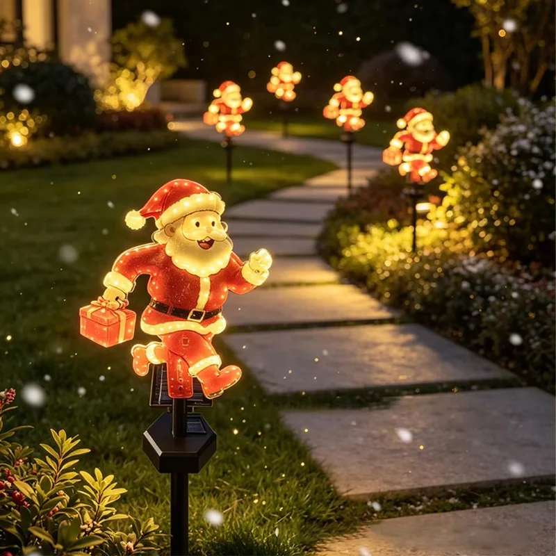 2PCS Christmas Santa Claus Solar Powered Outdoor Stake Lights Pathway for Garden Yard Lawn Patio Backyard Holiday Party Decor