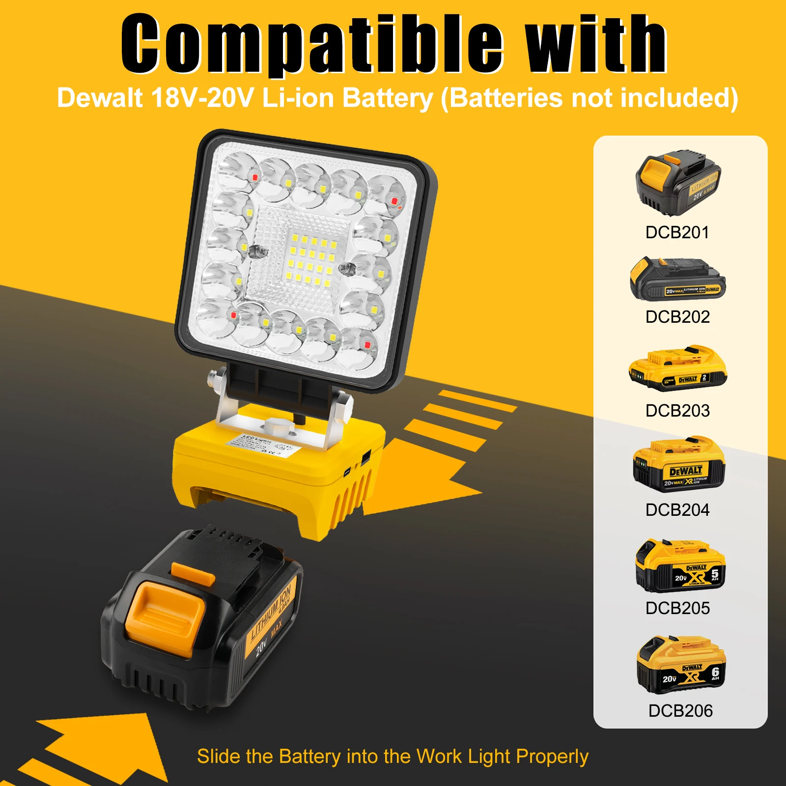 36LED For Dewalt Tool Lamp LED Work Light Portable Flashlight Outdoor Spotlight for DEWALT 18V-20V Li-ion Battery