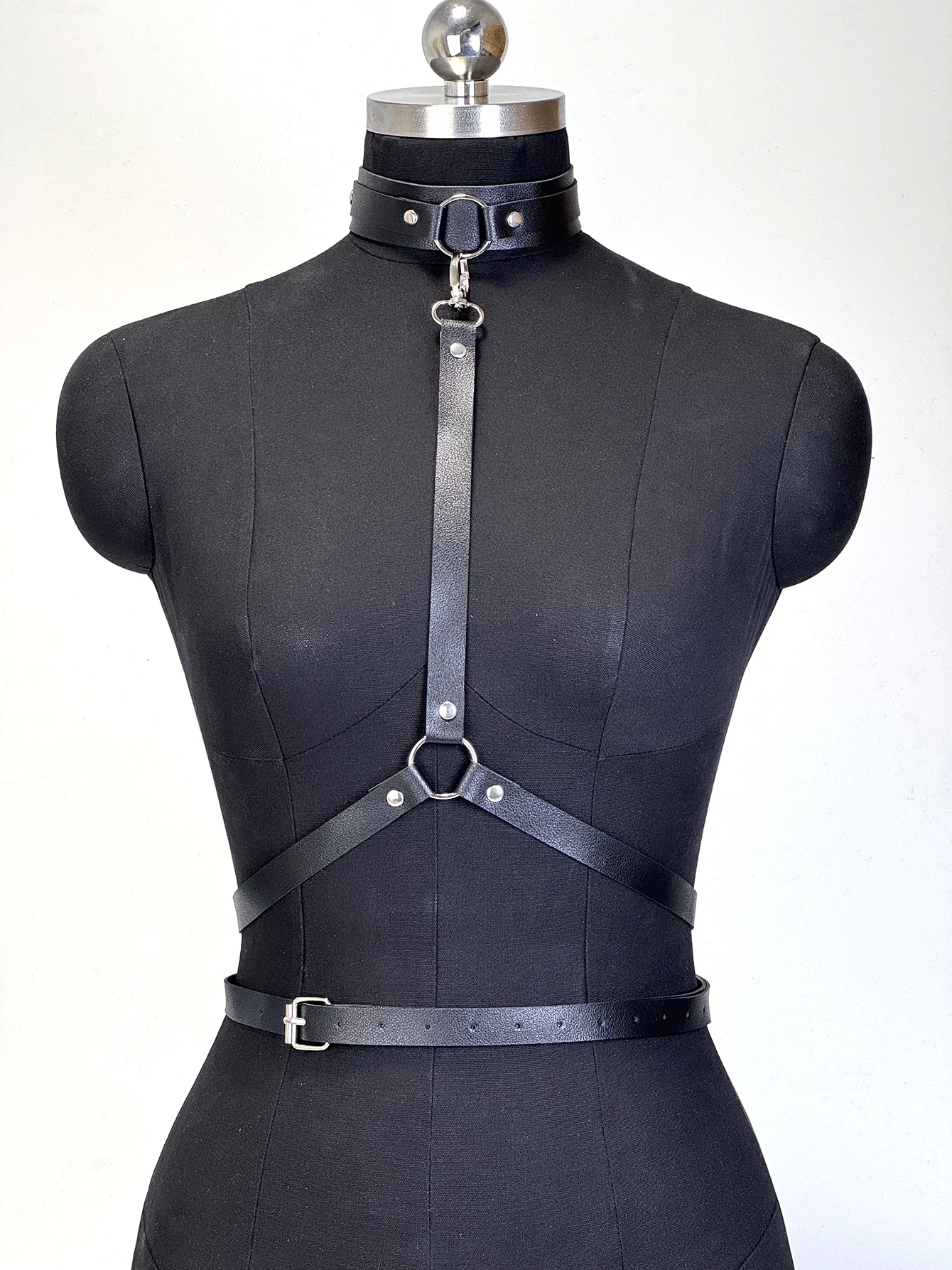 Fashion Leather Choker Necklace & Body Harness Set - Adjustable Strap, Punk Gothic Style, Waist Belt Jewelry Accessory for Women