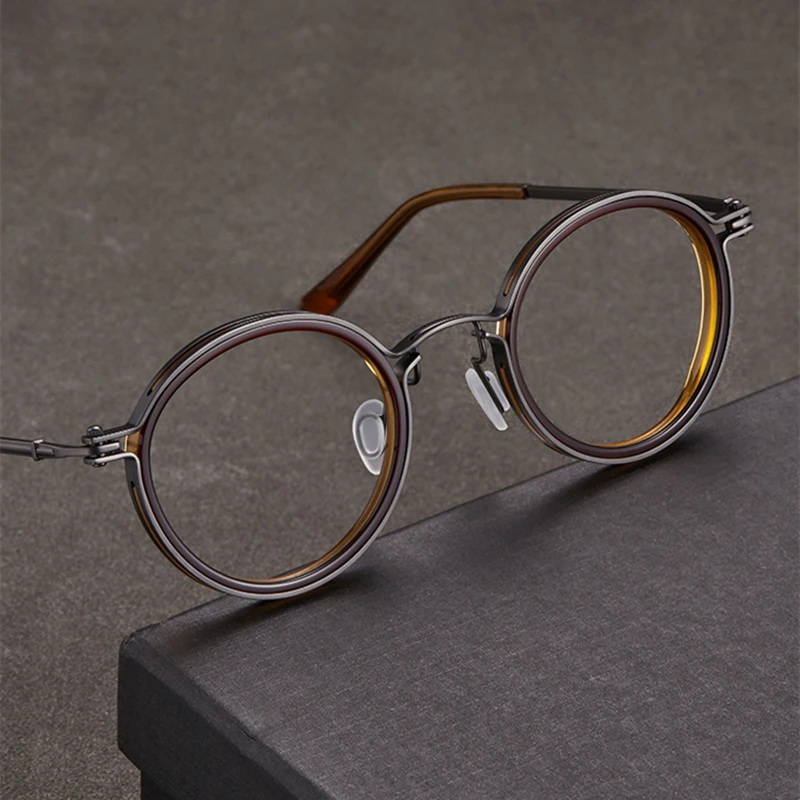 

Vintage Round Titanium Acetate Eyeglasses Men Women Retro Ultralight Glasses Frame Brand Design Handmade Trendy Unisex Eyewear