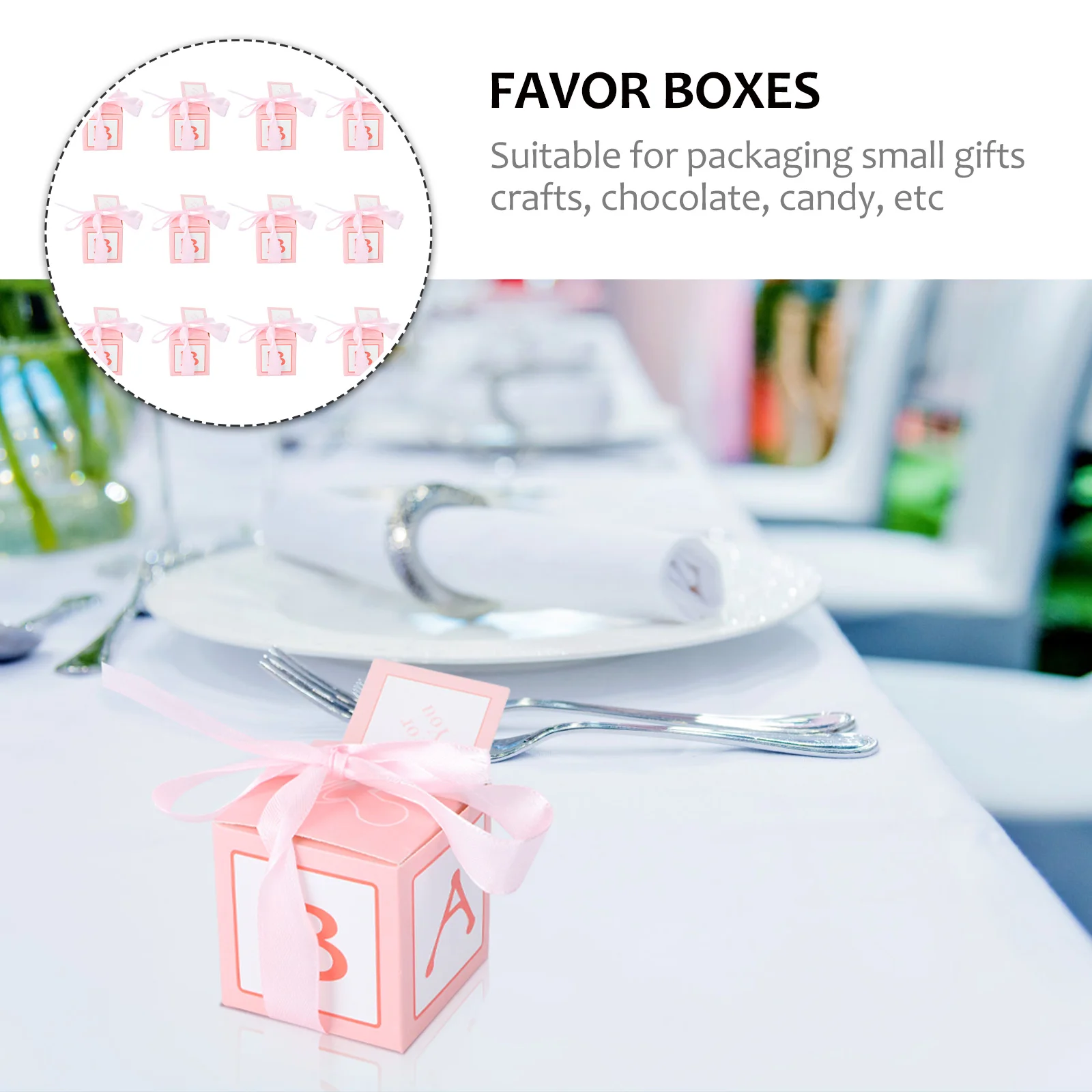 12pcs Wedding Baby Shower Candy Boxes Printed Boxes with Stitched Ribbon and Cards Decent Chocolate Treat Boxes(Blue)