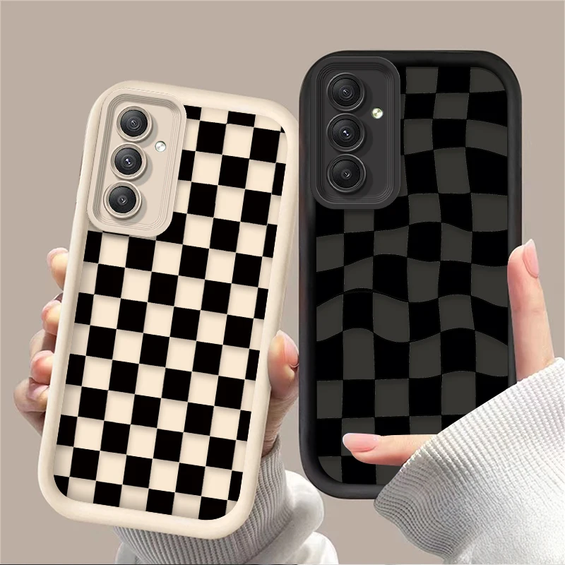 Black and White Checkered Case For Samsung Galaxy A54 A05 A05S A34 A24 A14 A53 A33 A23 A13 A52 A52S A32 A22 A12 A71 A51 A31 A50