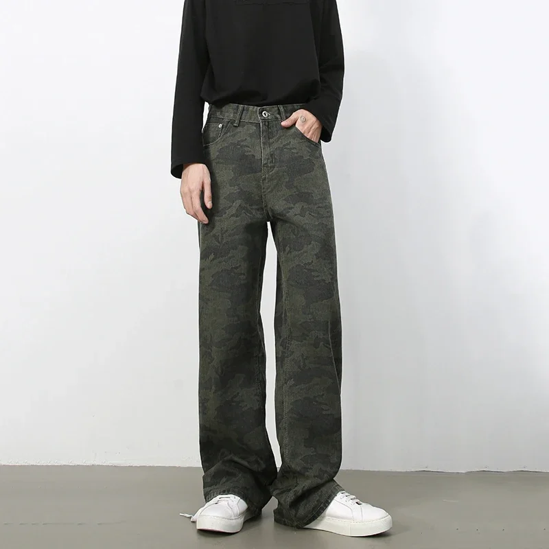 PFNW American 2025 New Tide Camouflage Jeans Men's Ins Loose Straight Wide Leg Casual Denim Pants Loose Male Trousers 12C2036