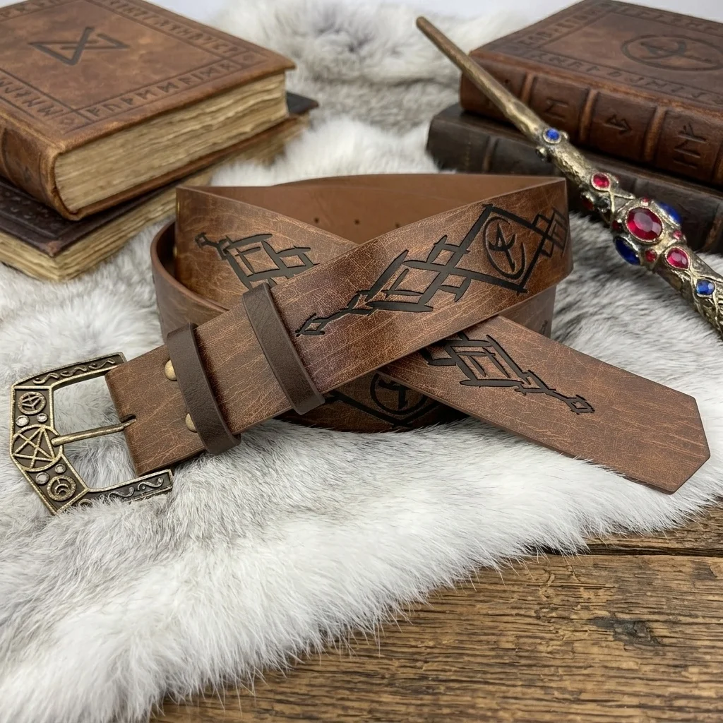 Medieval Viking Style Embossed Waist Belt  Adjustable PU Leather Belt Renaissance Costume Accessories