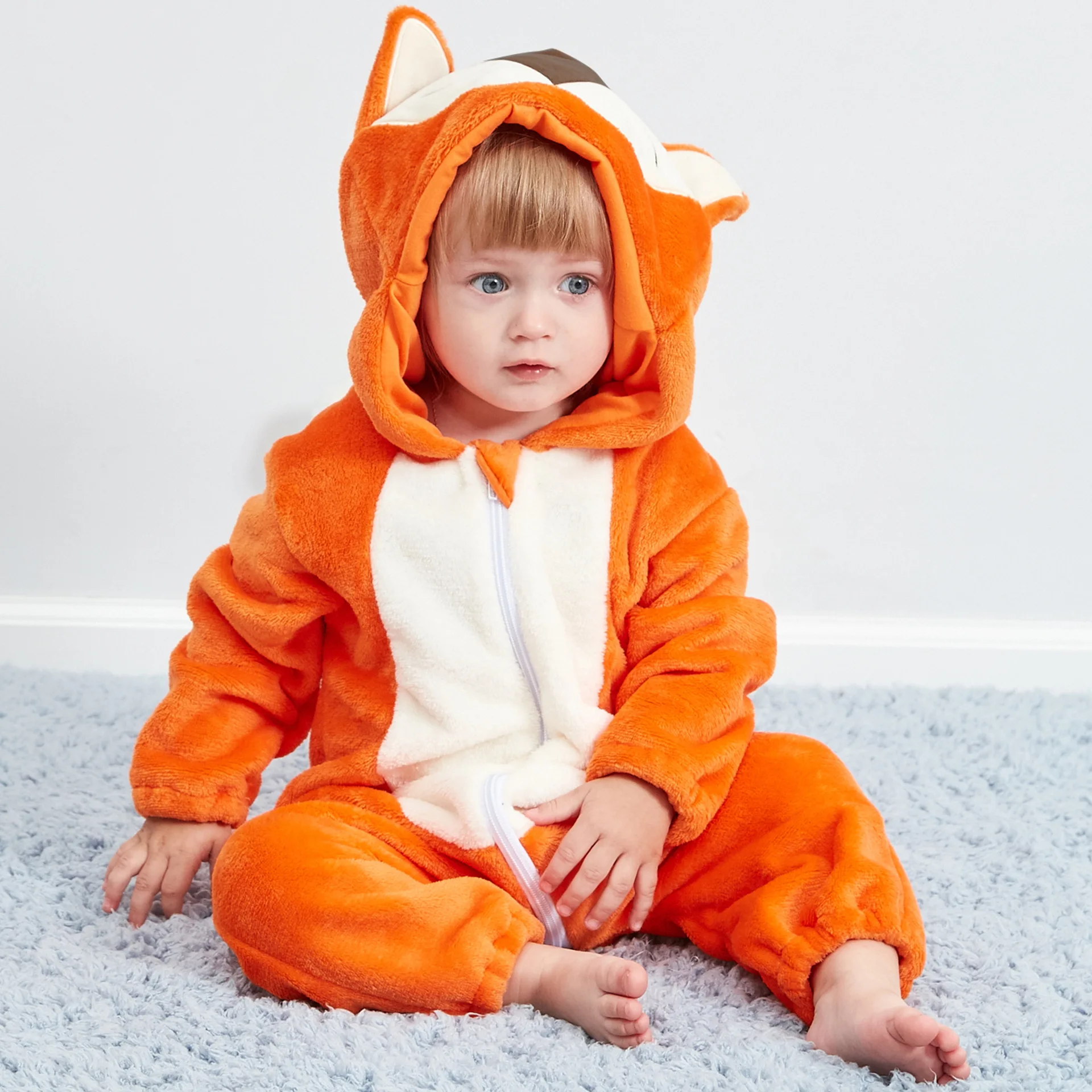 Kids Baby Jumpsuits Animal Fox Cosplay Growings Costume Toddler Winter Flannel Jumpsuits Holloween Party Cosplay