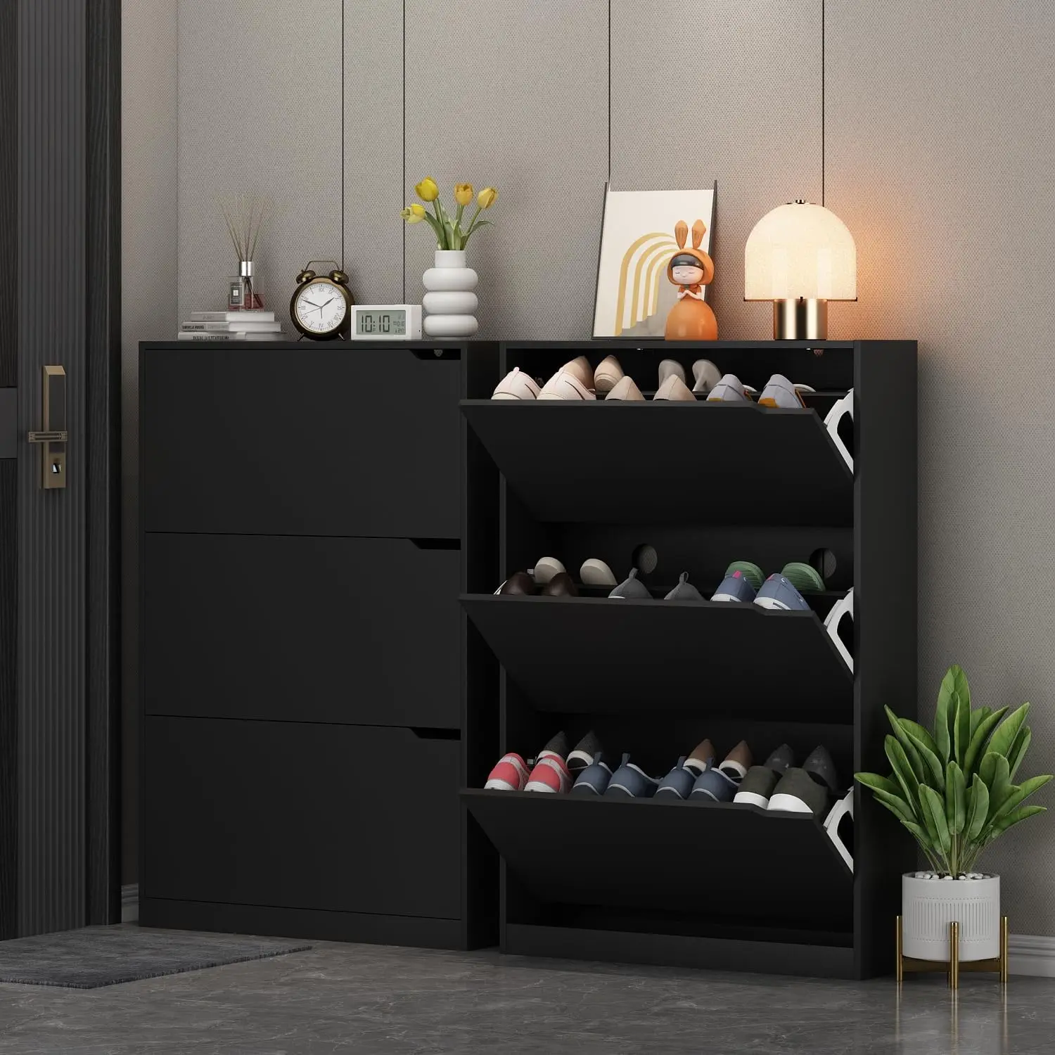 

Shoe Cabinet with 3 Flip Drawers,Wood Entryway Shoe Storage Cabinet,Freestanding Shoe Rack Storage Organizer for Entryway