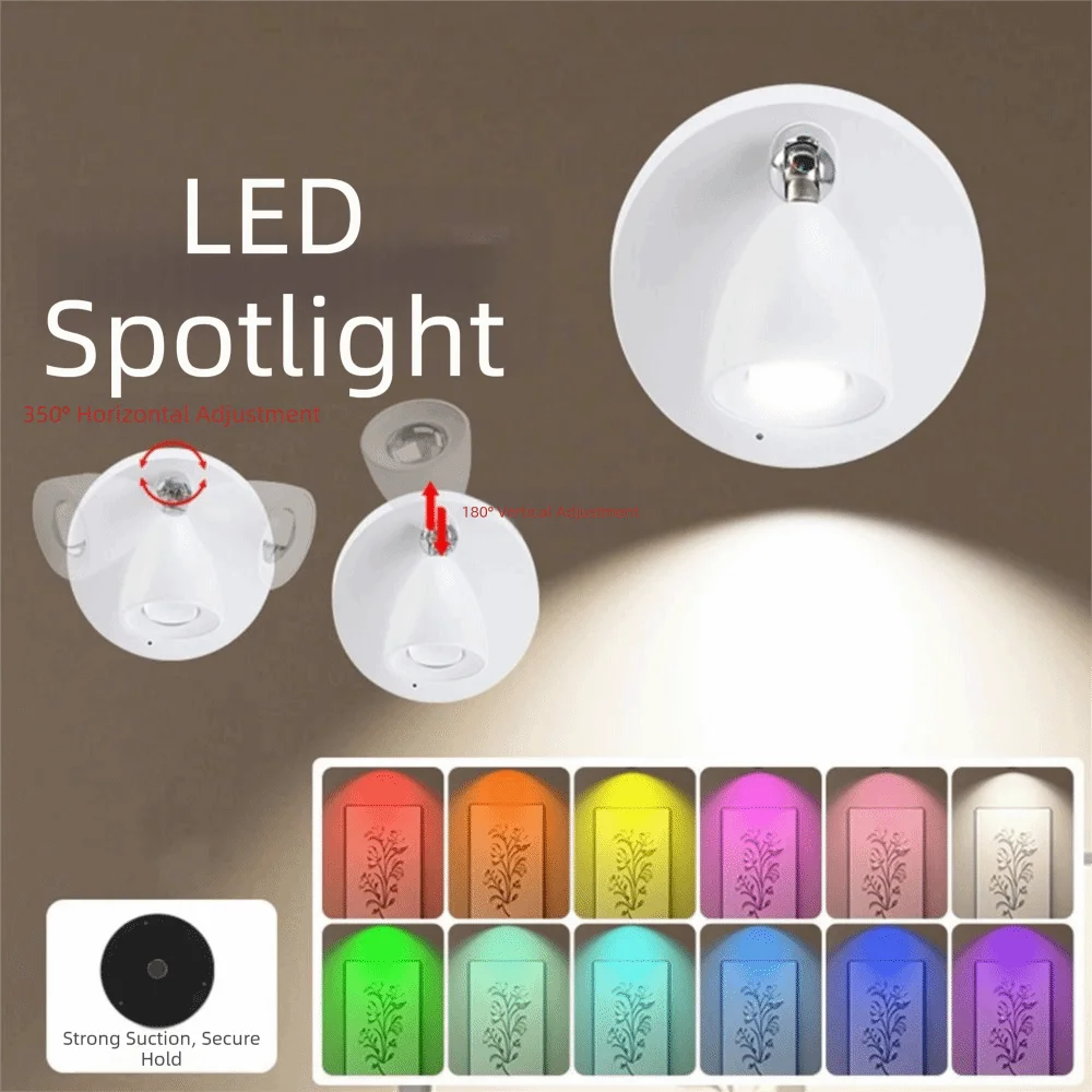 Magnetic Suction Magnetic LED Spotlight 13 Colors Rotatable Head Wireless Night Light with Remote Control Battery Operated