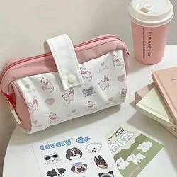 Astuccio Kawaii da 1 pezzo per studente simpatico cartone animato cucciolo gatto astuccio per matite colore rosa blu borsa per cancelleria ad alta capacità