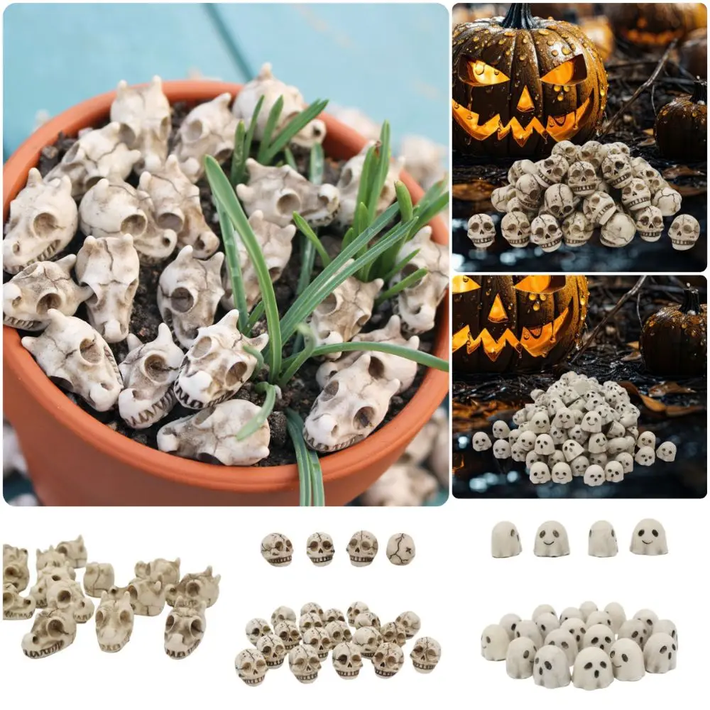 20PCS Resin Halloween Skull Figurine Lightweight Micro Landscape Ghost Decorative Statue DIY White Mini Skull Figurine