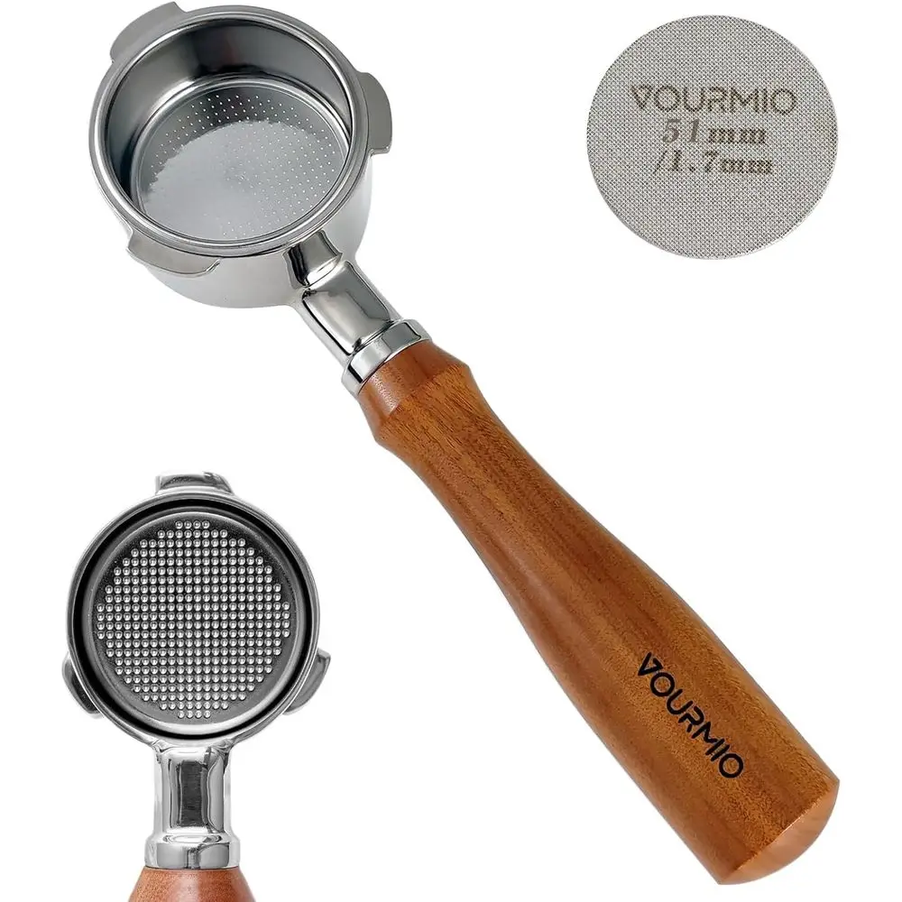 

51mm Bottomortailter, CM5418, 3 Ears Portailter, 3700ential, 5418 Pro, Stainless Steel Filter Holder, Wood Handle with Puck