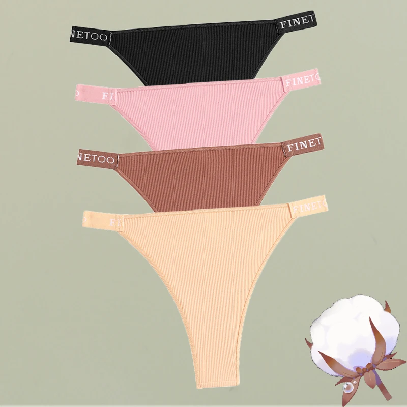 4 Teile/satz Frauen Baumwolle Rippen Gestreiften Tangas Weibliche Sexy FINETOO Brief Höschen Atmungsaktive Unterhose Low-Taille G-string Dessous