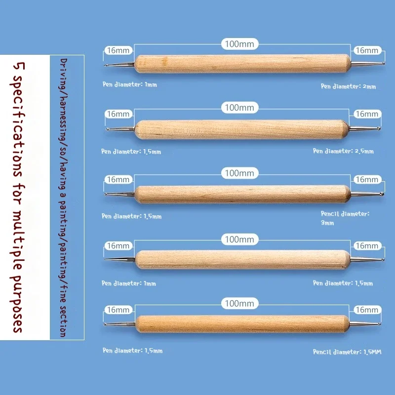 Penna punteggiata in legno a doppia testa strumenti per scultura in argilla per unghie in ceramica fai da te artigianato Sculpt Shape Painting Brushes penne per goffratura artistica