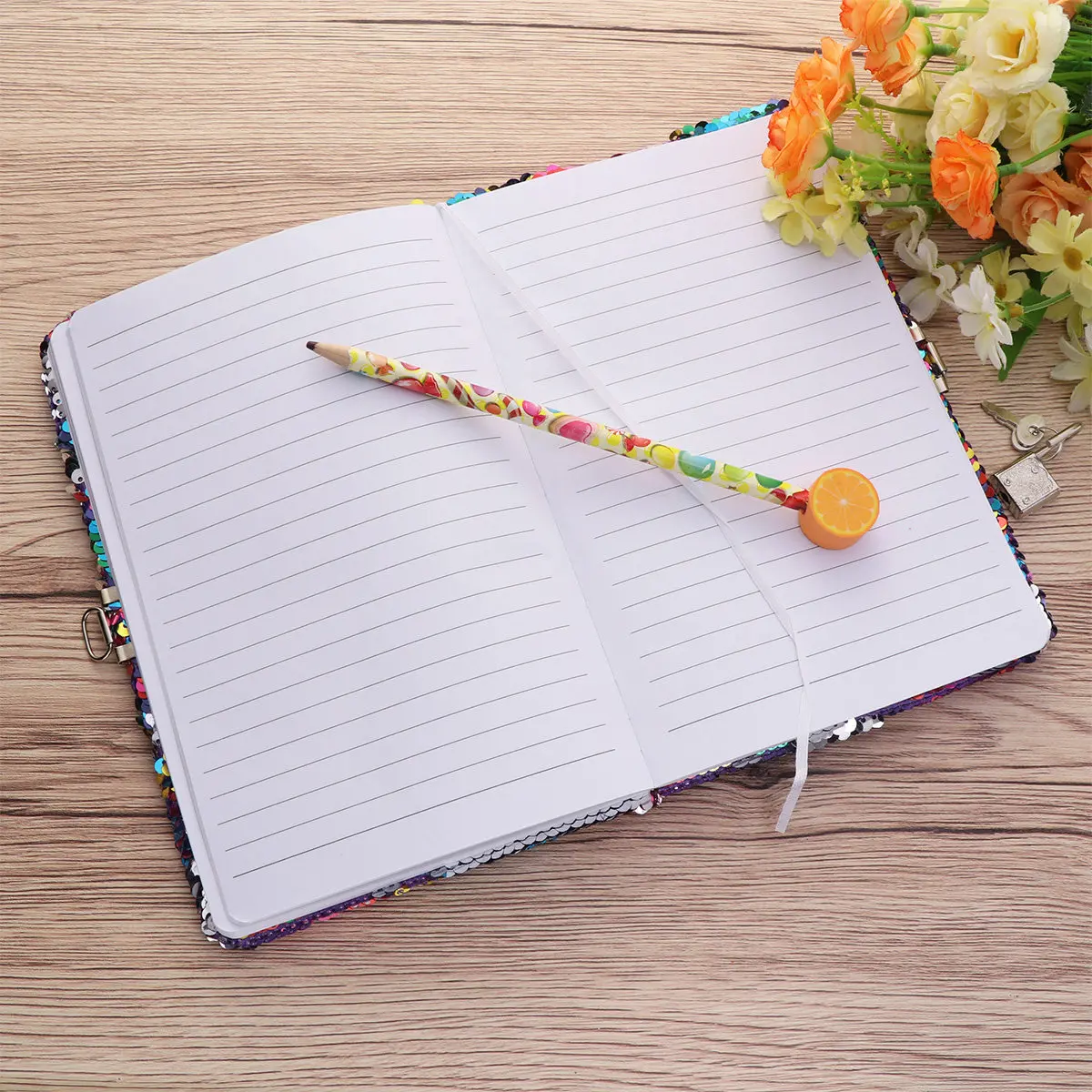 

Креативный блокнот с пайетками, двусторонний дневник с замком, привлекательный дизайн для развития самовыражения, подарок