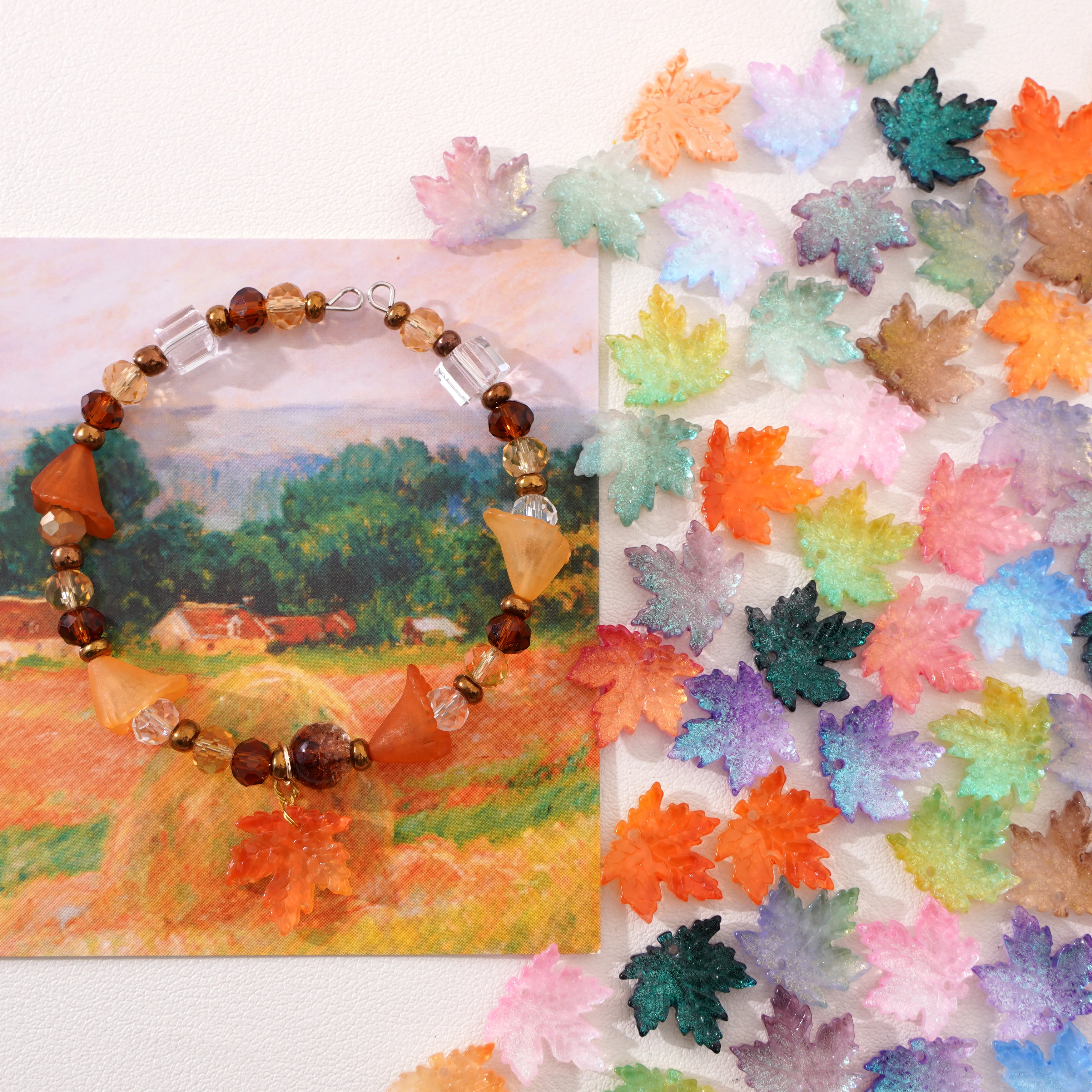 

New Style 10Pcs 16x15mm Maple Leaf Glass Beads Loose Spacer Beads For DIY Jewelry Making Hairpin Bracelets Crafts Accessories