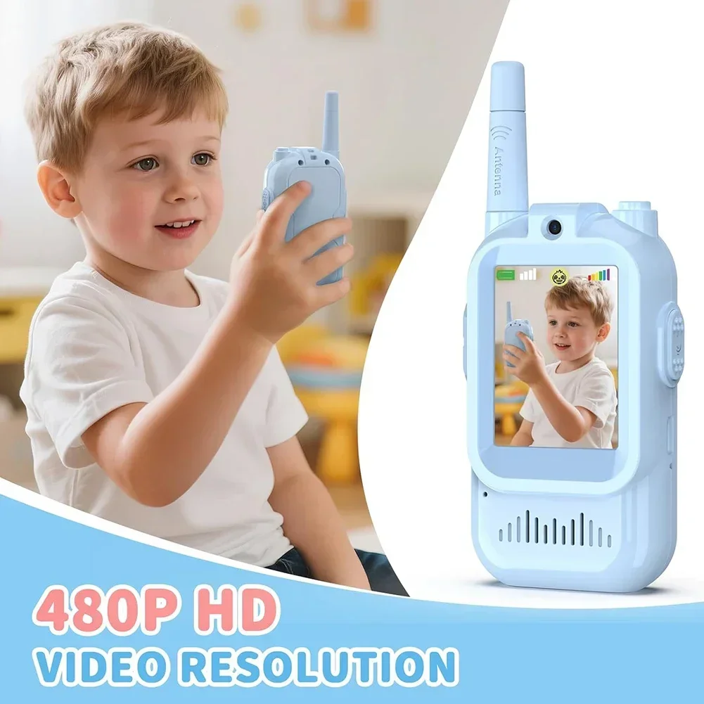 Mini-Video-Walkie-Talkie für Kinder, blau, rosa, niedlich, wiederaufladbar, Video-Gegensprechanlage, lustiger Sprachwechsler mit 2,0-Zoll-Großbildschirm