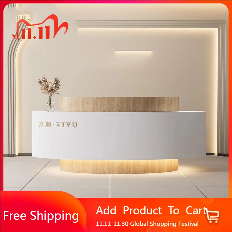 

Luxury Curved Reception Desks Modern Shelves Restaurant Company Desks Industrial Hotel Display Escritorio Commercial Furniture