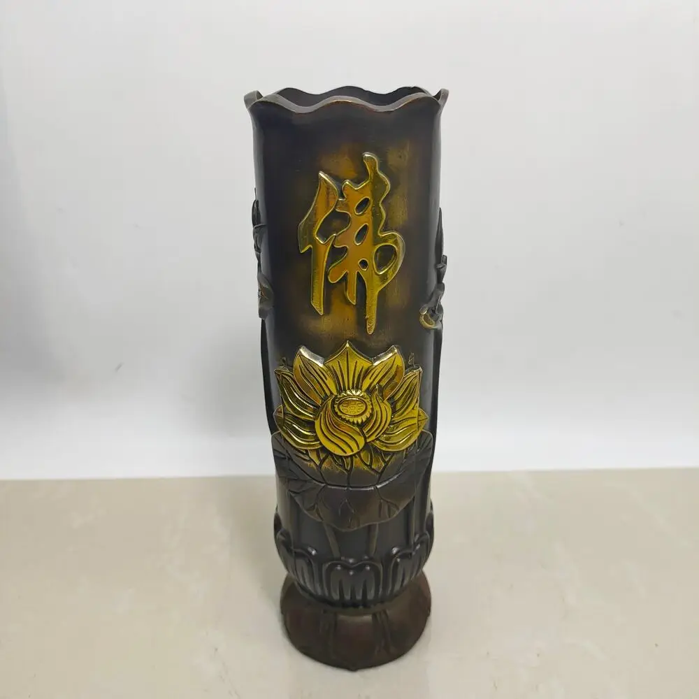 Rare Chinese Buddhism Copper Bronze Buddha Words Lotus Flower Incense Barrel