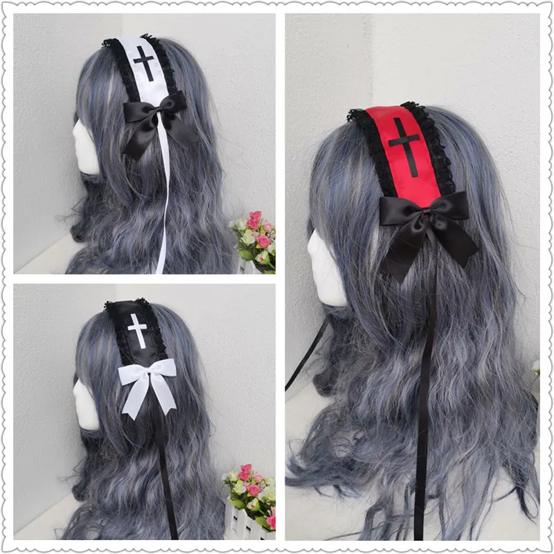 lolita headpiece Dark headdress cross nun gothic subculture hair band gothic lolita anime accessories