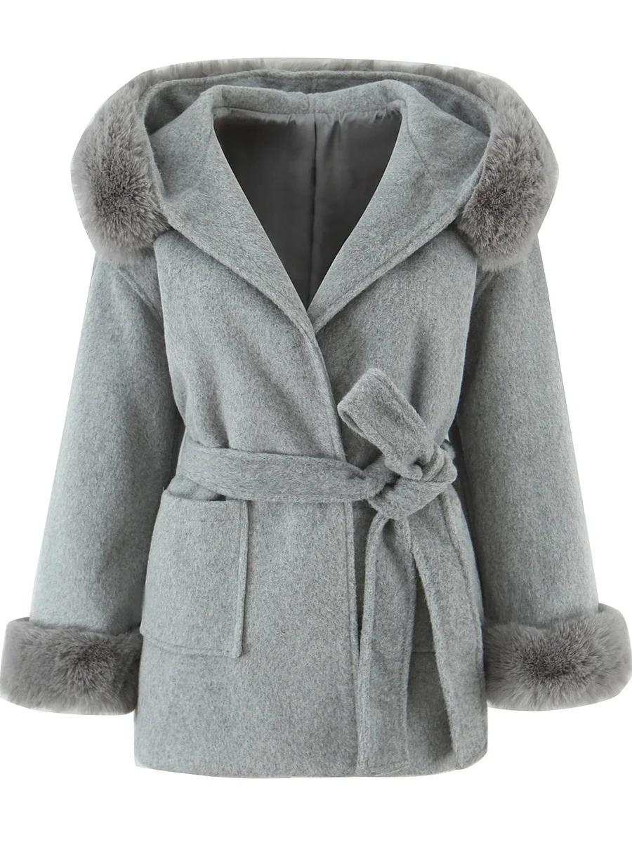 

American Sle Long Coat Sle Plu Hooded Woolen Coat Women Loose Slimming Versatile Woolen Jaet Winter Faion Ladies