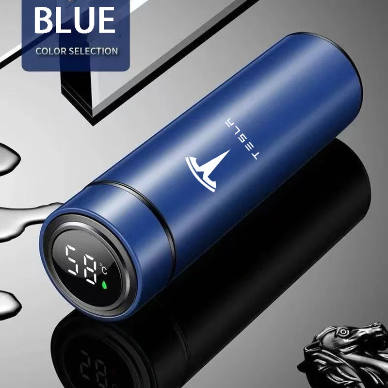 

304 Stainless Steel Intelligent Temperature Measuring Thermos Cup For Tesla Model 3 Model S Model X Model Y Car Logo Water Cup