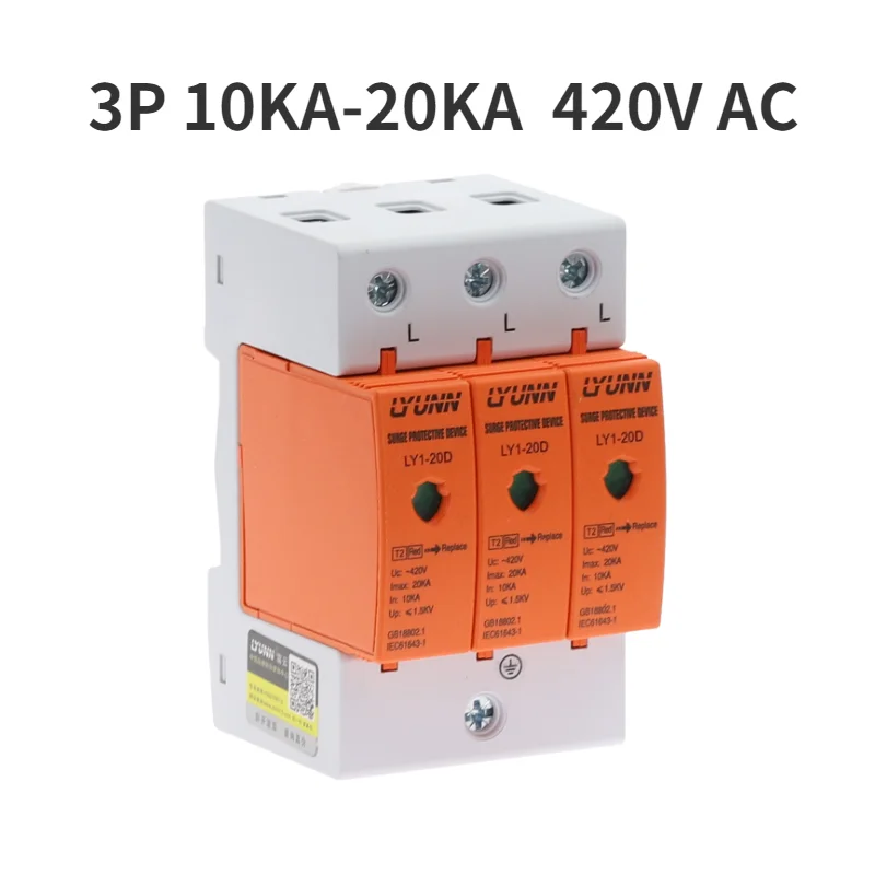 AC SPD 3P 10KA~20KA 420V House Surge Protector Protection Protective Low-voltage Arrester Device