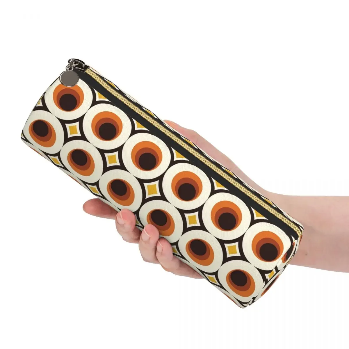 1970s Orange Mid-Century Modern Circle 1 Pencil Cases Pen Holder Cylinder Pen Box Pencil Bag for Boys Girls Gifts