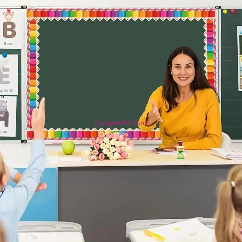 Pencil Pattern Border Trim Wall Sticker 32.8ft Long Bulletin Board Border Sticker for Chalkboard Notice Board Decoration 