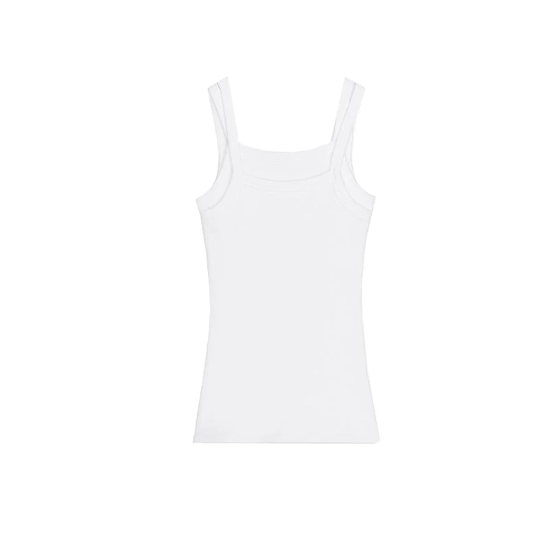 Printemps été nouveau femmes Simple polyvalent coton mélange sangle Double couche ronde Ne oulder t-shirt haut décontracté Sle tricot...