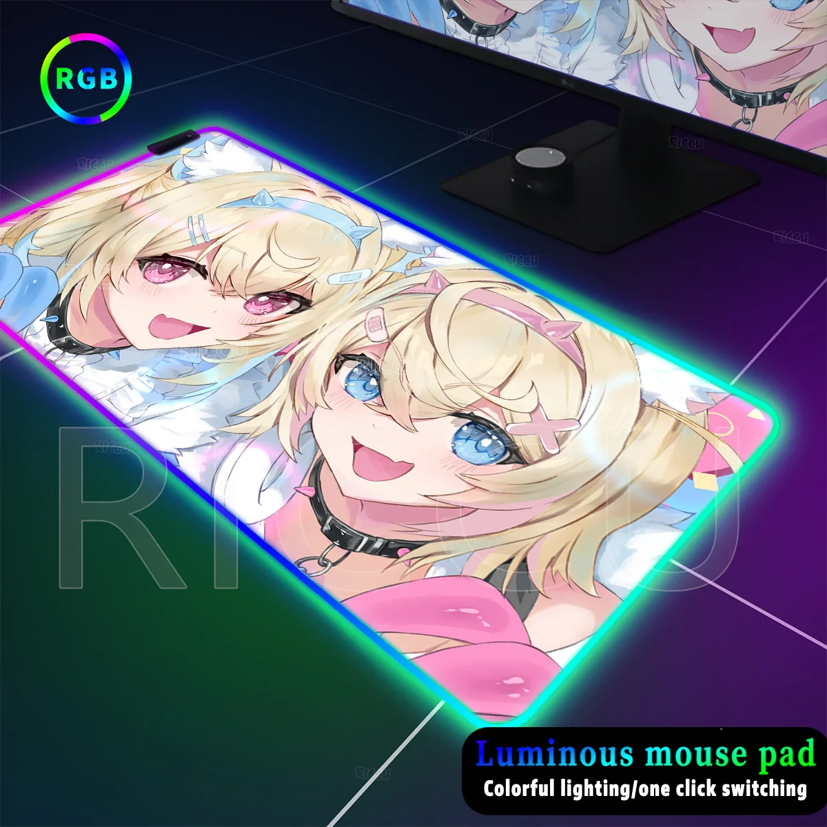 

RGB Anime XXL Popular Virutal Idol Fuwamoco Computer LED Mouse Pad Backlight Keyboard Cute PC Gaming DeskMat Carpet Kawaii Girls