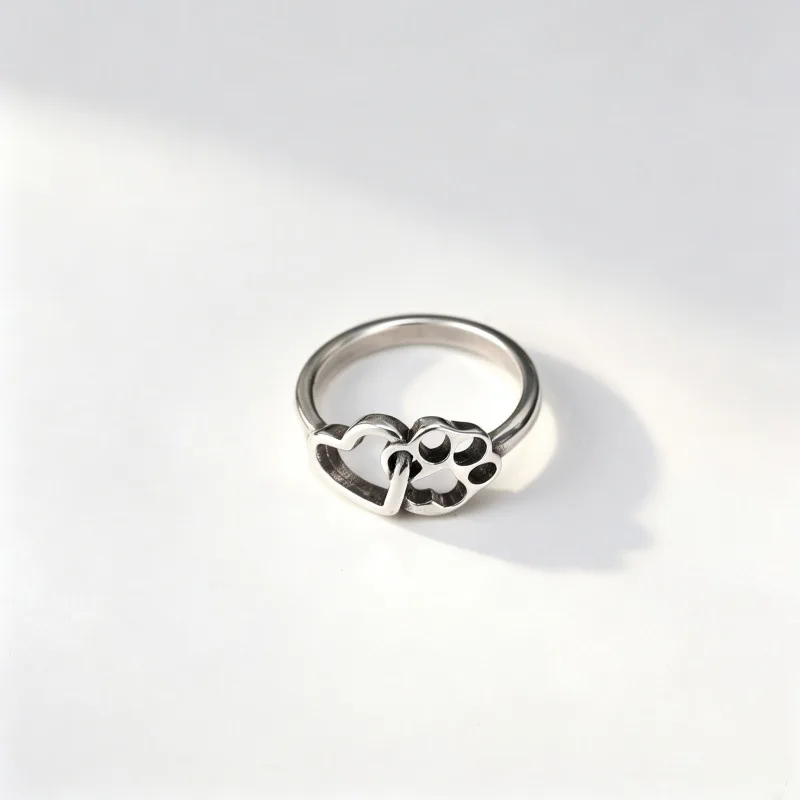 S925 Silver Hollow Paw Print Interlocking Ring Cute Pet‑Paw Linked Finger Ring Minimalist Stackable Jewelry Gift for All‑gender