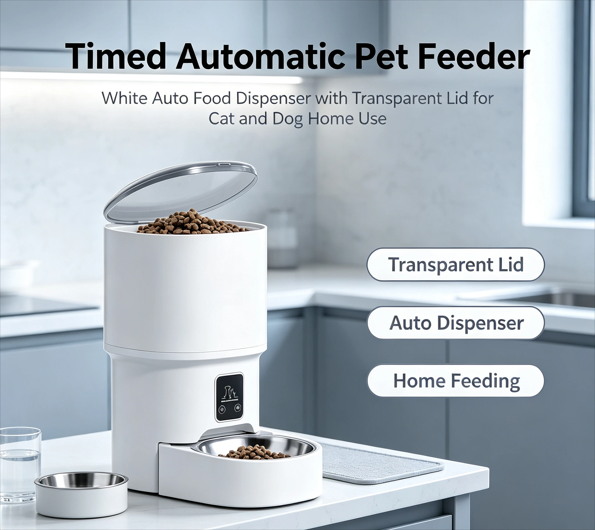 Compact Pet Feeding Station, Transparent Hopper, Timed Meal Dispenser for Small Companion Pets Home Use