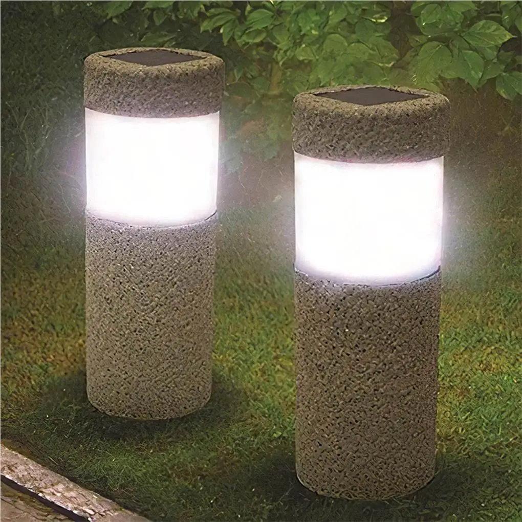 solar power stone pillar white led light jardim gramado patio decoracao lampada paisagem caminho ao ar livre 01