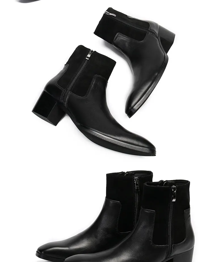 Frühlingsswarze kurze Stiefel mit Krokodilmuster, modische Stiefel, quadratischer Kopf, Lackleder, nackte Chelsea-Kurzstiefel für Herren – Detail 11