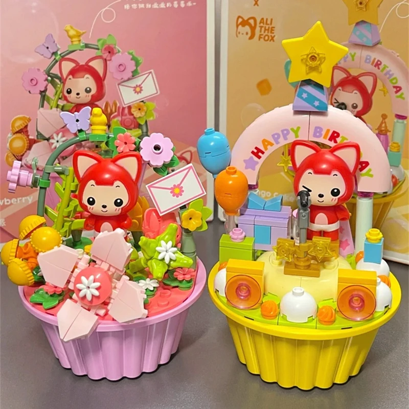 Ali the fox building blocks simulation cupcake model children's assembly toys kawaii valentine's day gift office ornaments