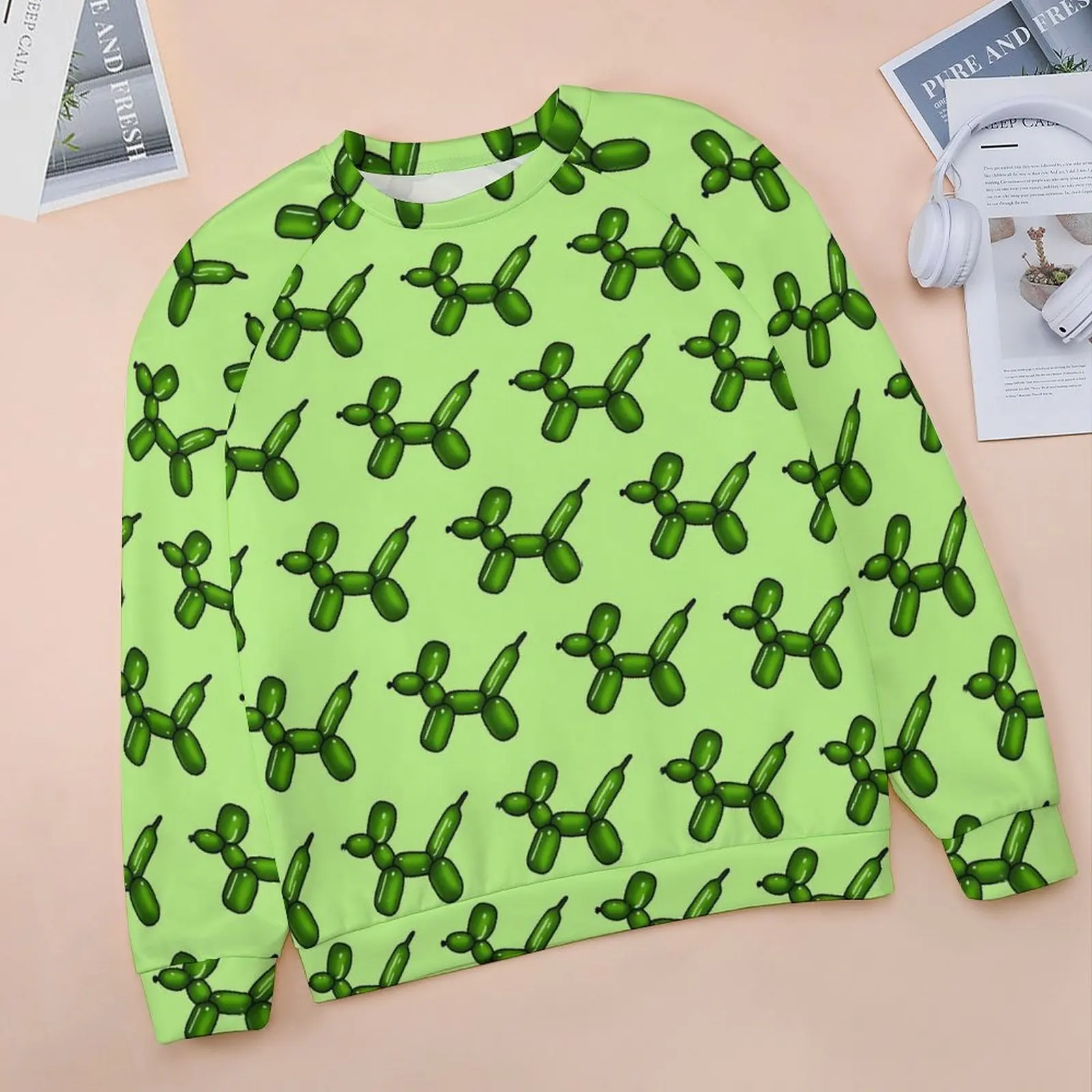 Green Balloon Animal Hoodies Female Fun Dog Korean Fashion Casual Hoodie Long-Sleeve Cute Design Top Big Size 2XL 3XL