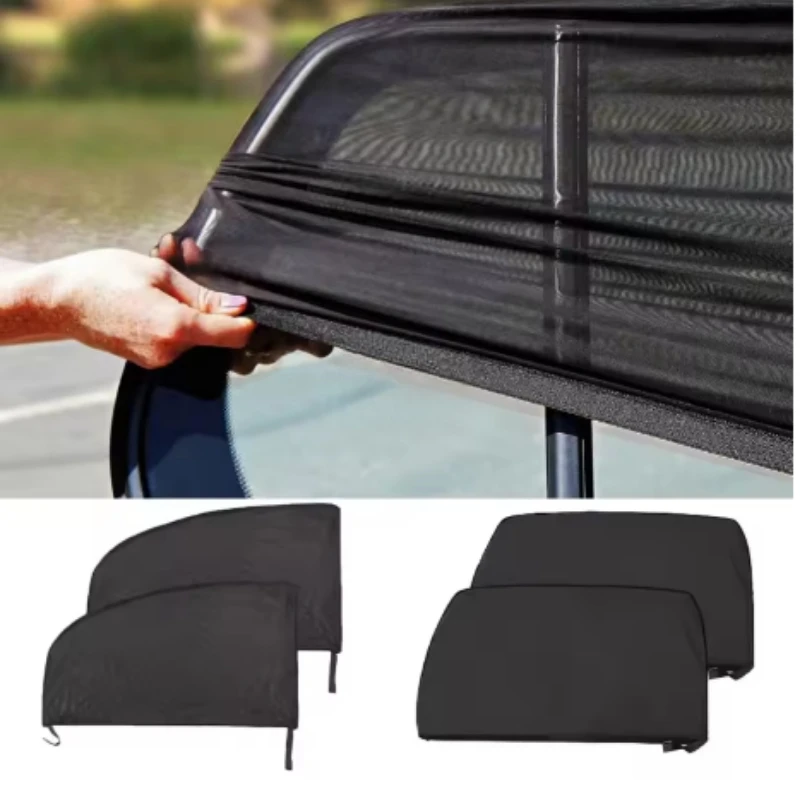 4Pcs Car Window Sunshade Mesh UV Protective Breathable Sun Shade Curtain Prevent Mosquito Auto Rear Side Window Sun Visor Cover