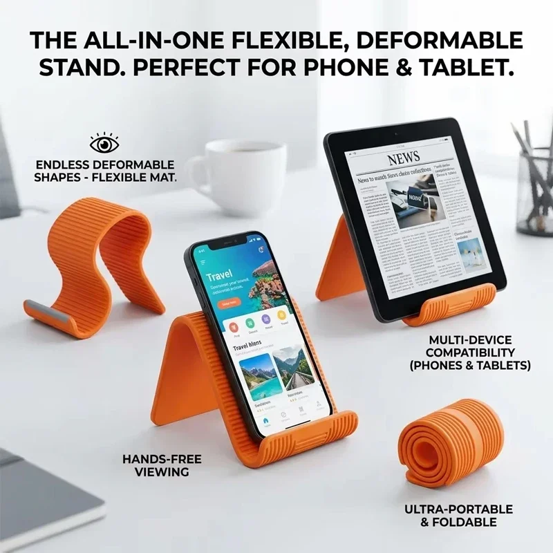 

Foldable Silicone Phone Tablet Laptop Flexible Stand Multi-angle Adjustable Universal Portable Holder For Desk, Bed, Travel Anti