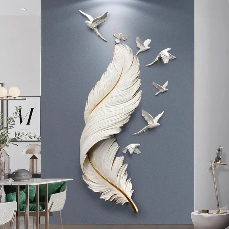 

Nordic simple light luxury feather wall hanging living room sofa background wall decoration bedroom entrance creativity