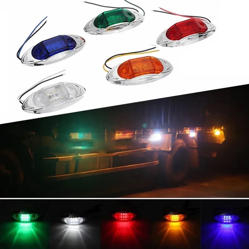 2pcs LED Side Marker Lights for Trucks Trailers Waterproof Turn Signal Lights 12V/24V Amber Red Vehicle Width Indicator Lamp