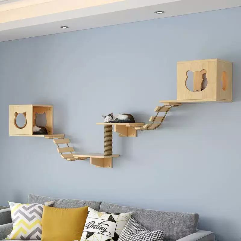 For Wooden Cat Climbing Frame, Solid Wood Wall Mounted Cat Climbing Frame,  Jumping Platform, Scratching Board Wall