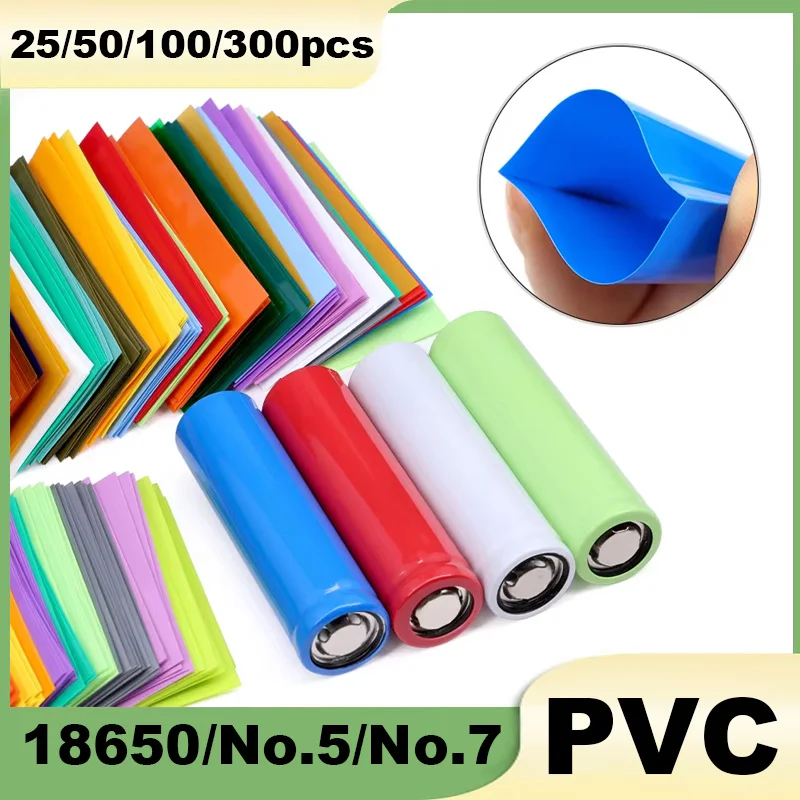 25/50/100/300pcs PVC Heat Shrink Tube 18650/No.5/No.7 Lipo Battery Wrap Precut Insulated Film Cover Lipo Battery Sleeve Casing
