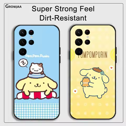 MINISO Cute Pompompurin Phone Case For Samsung Galaxy S25 S24 S22 S23 Ultra S21 S20 Plus 5G Protective Silicone Funda