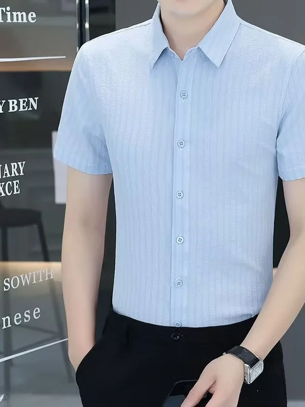 

Летняя мужская полоска Ice Sensation Stripe Thin Breathable Busin ort Sve Ice Silk No Ironing Faionable Urban Sle